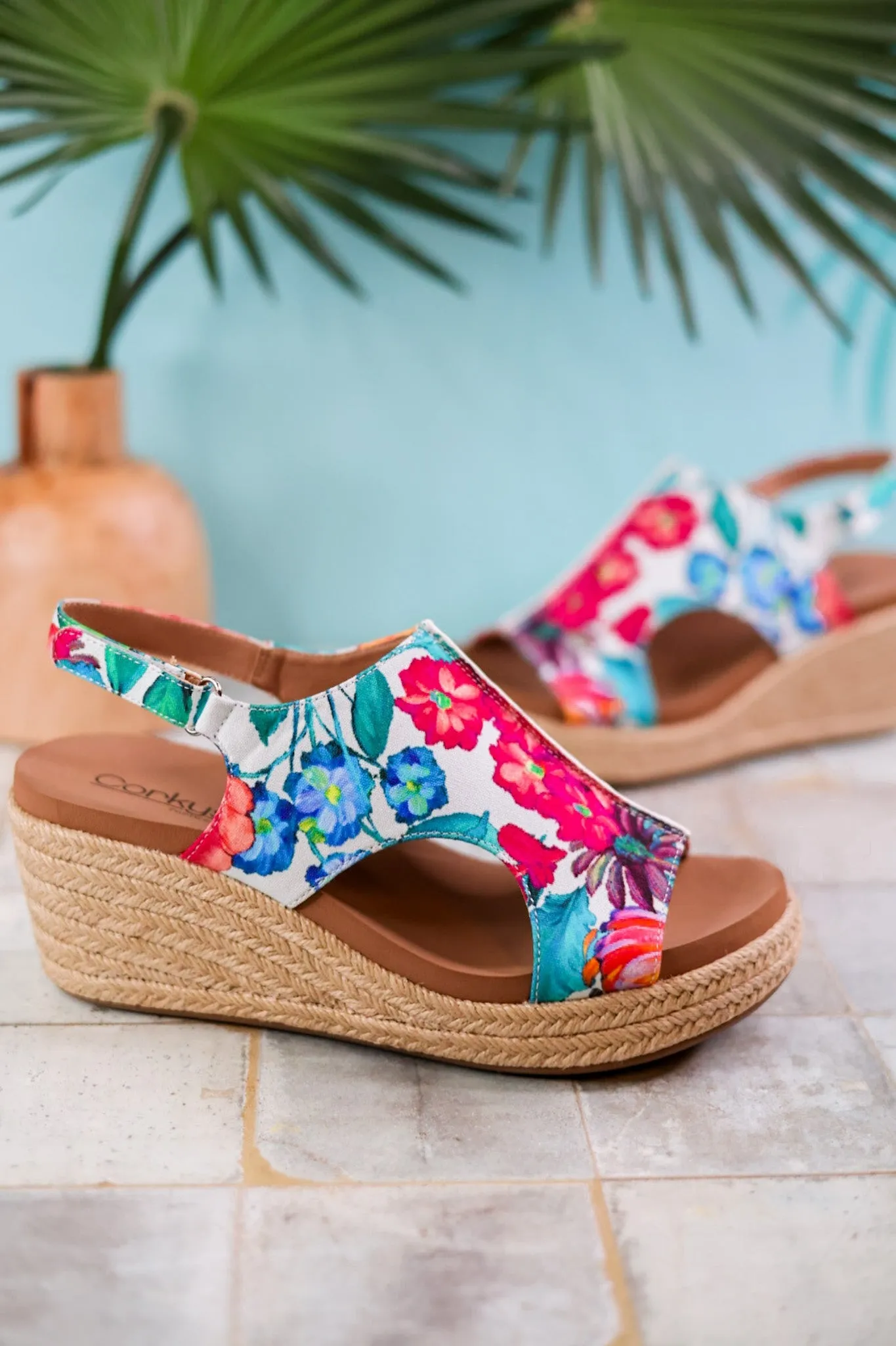 Tropical Floral Carley Wedges with Jute Heel