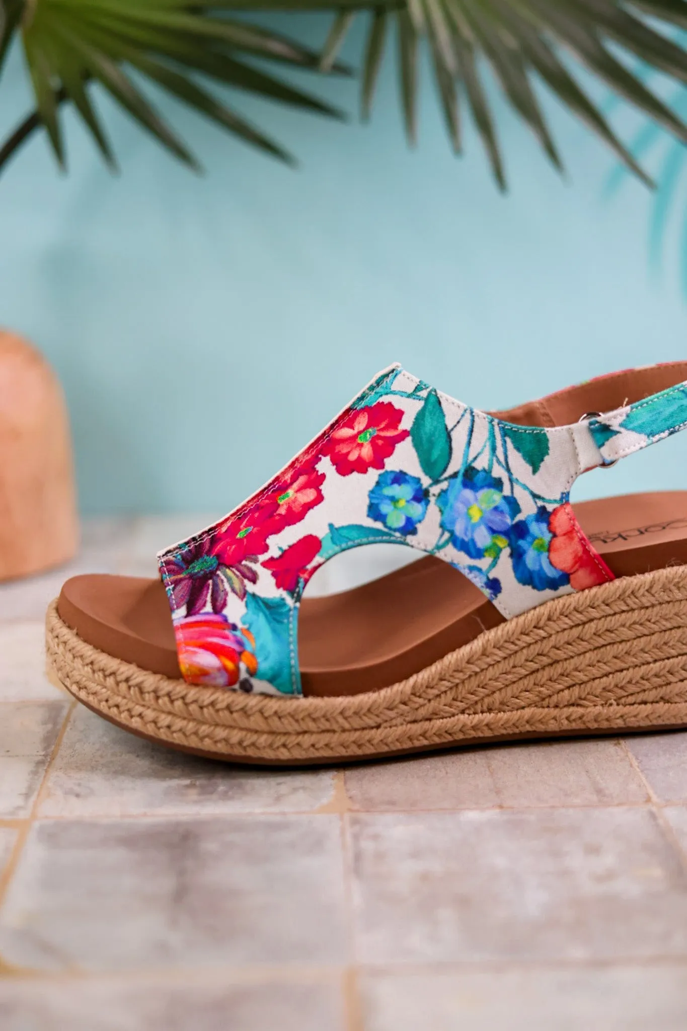 Tropical Floral Carley Wedges with Jute Heel