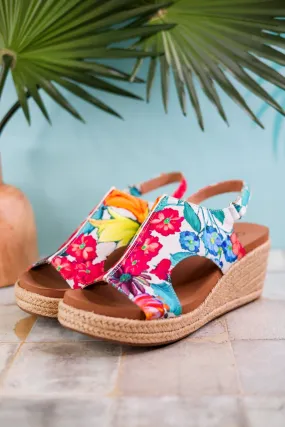 Tropical Floral Carley Wedges with Jute Heel