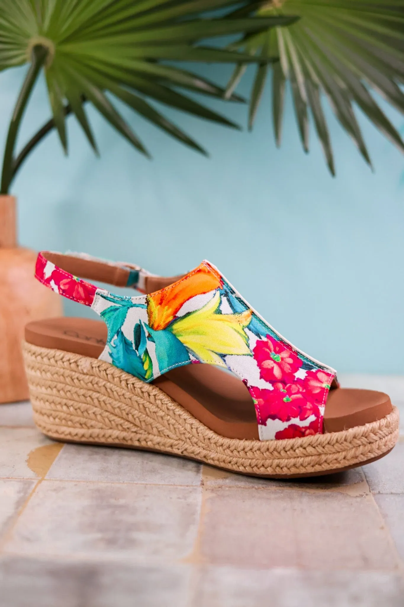 Tropical Floral Carley Wedges with Jute Heel