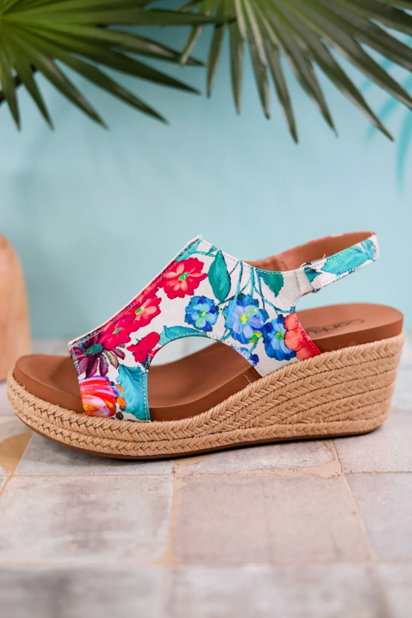 Tropical Floral Carley Wedges with Jute Heel