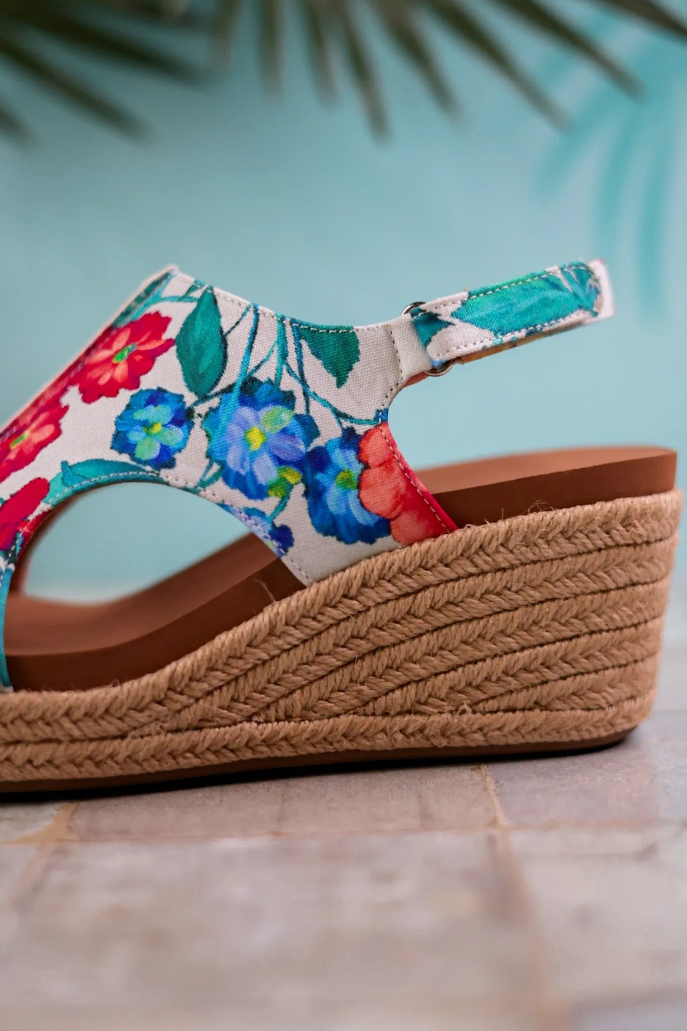 Tropical Floral Carley Wedges with Jute Heel
