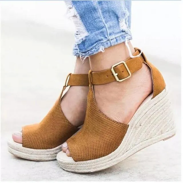 Women Chic Espadrille Wedges Adjustable Buckle Sandals