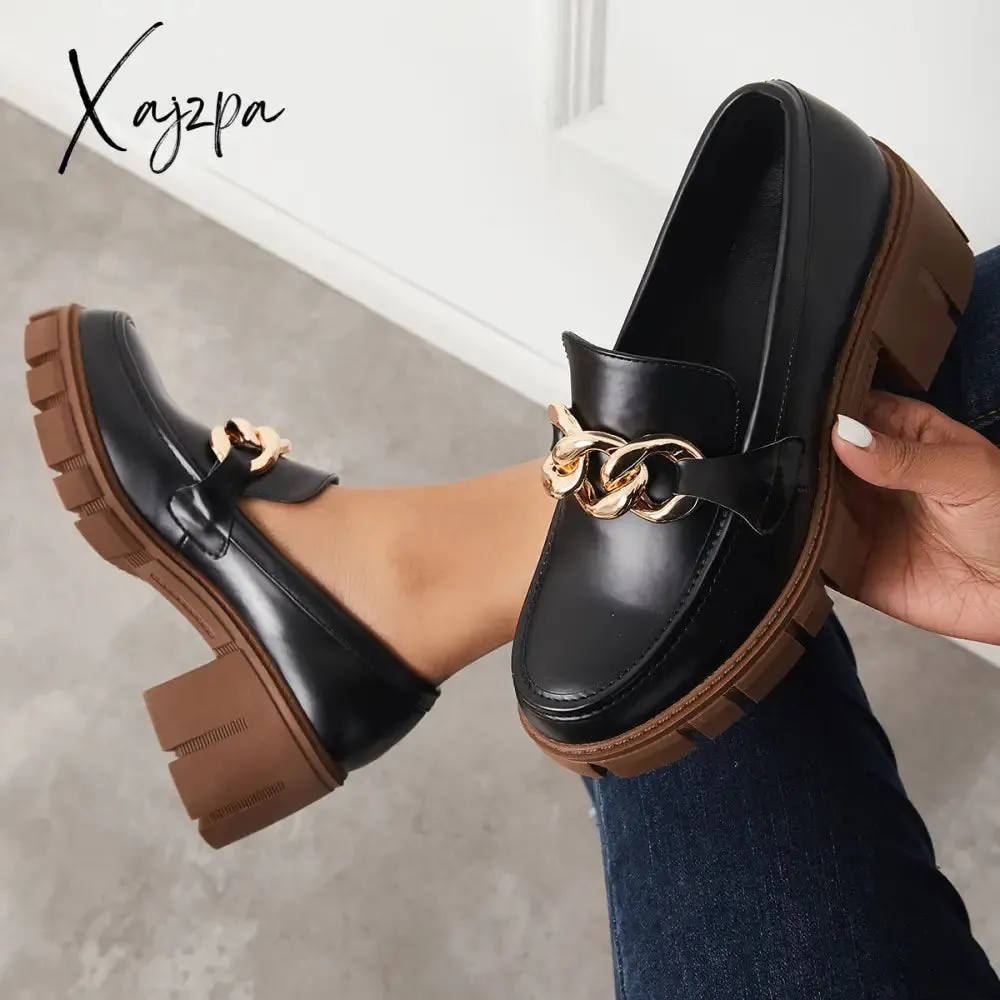 Xajzpa - Comfort Platform Chunky Heel Loafers Slip on Lug Sole Shoes