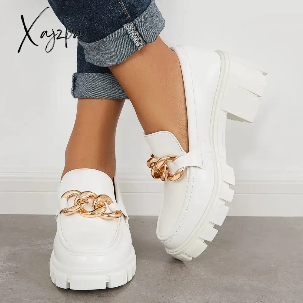 Xajzpa - Comfort Platform Chunky Heel Loafers Slip on Lug Sole Shoes