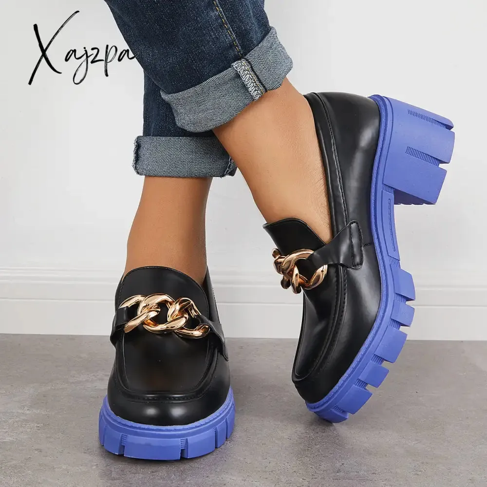 Xajzpa - Comfort Platform Chunky Heel Loafers Slip on Lug Sole Shoes