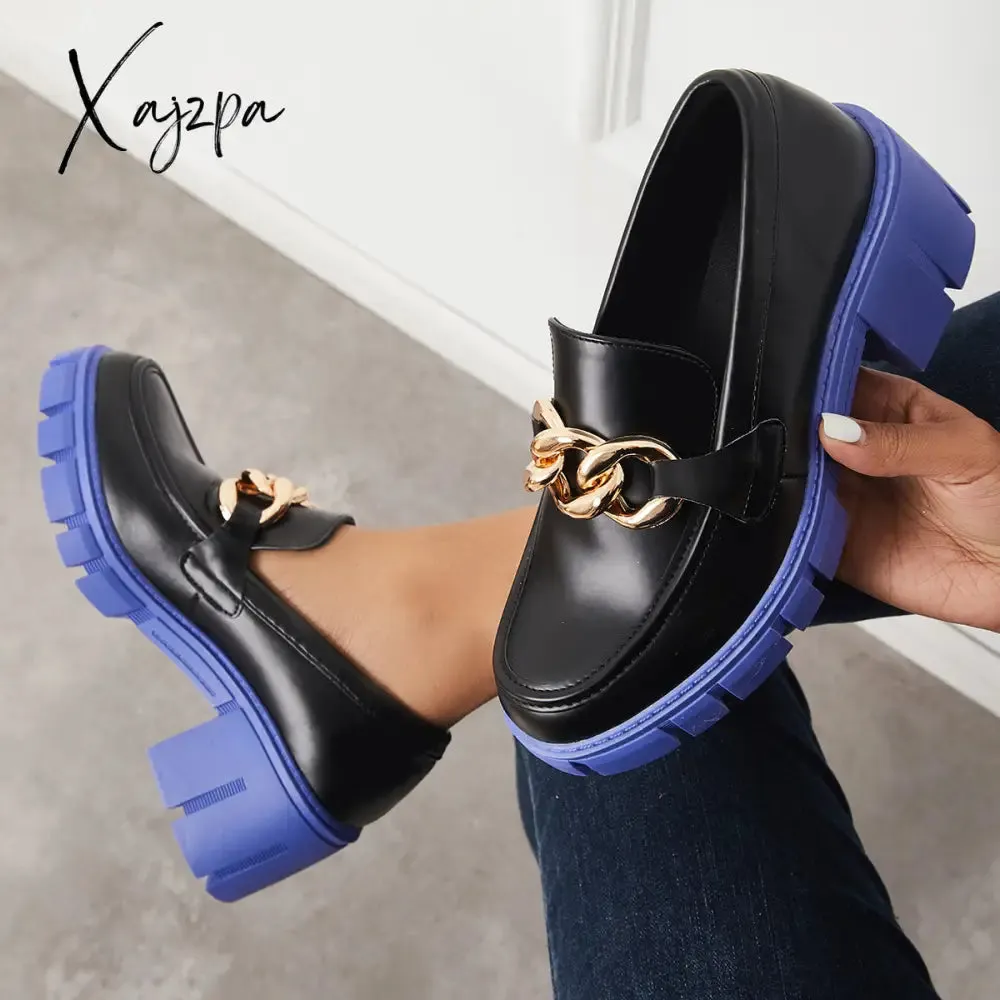 Xajzpa - Comfort Platform Chunky Heel Loafers Slip on Lug Sole Shoes