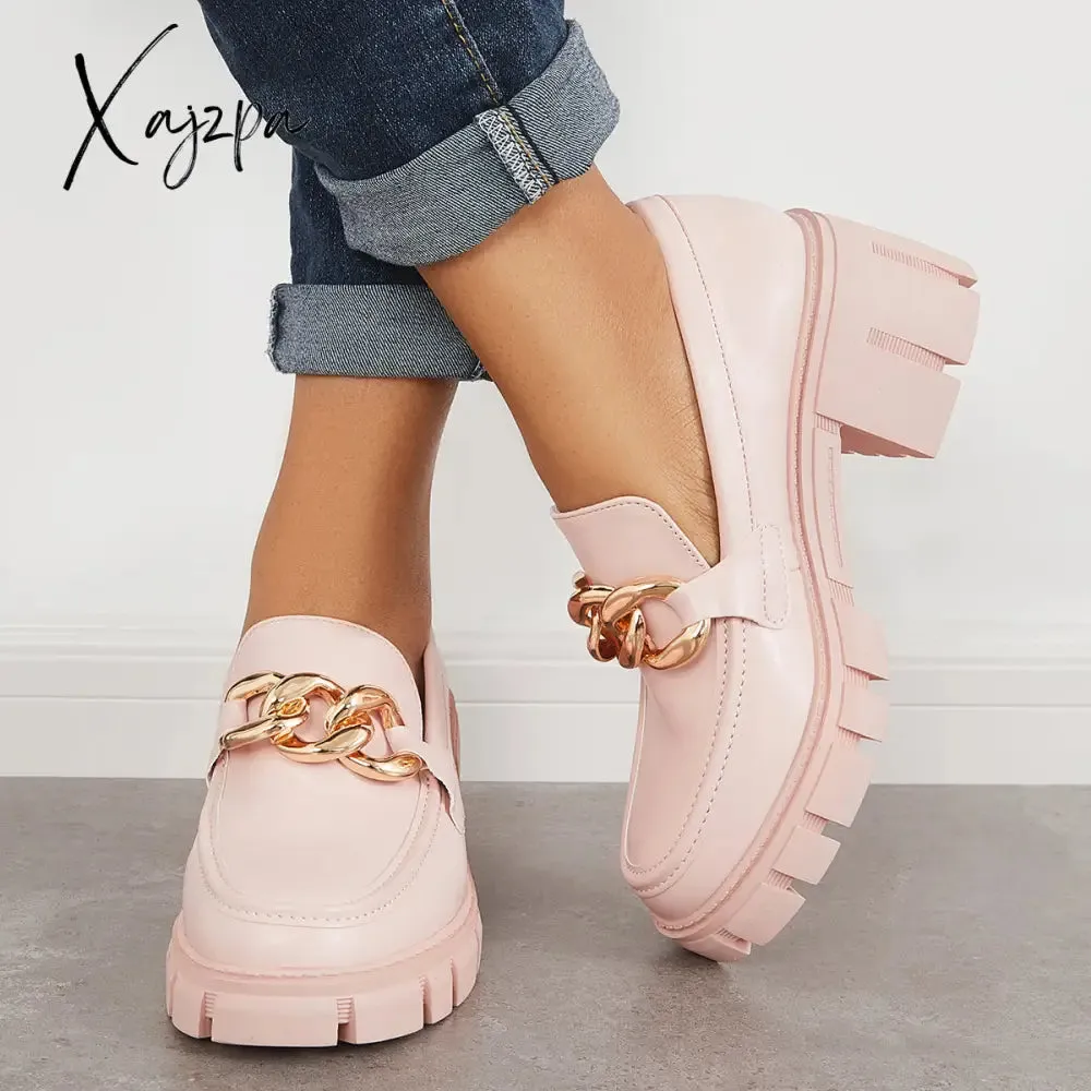 Xajzpa - Comfort Platform Chunky Heel Loafers Slip on Lug Sole Shoes