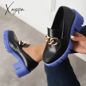 Xajzpa - Comfort Platform Chunky Heel Loafers Slip on Lug Sole Shoes