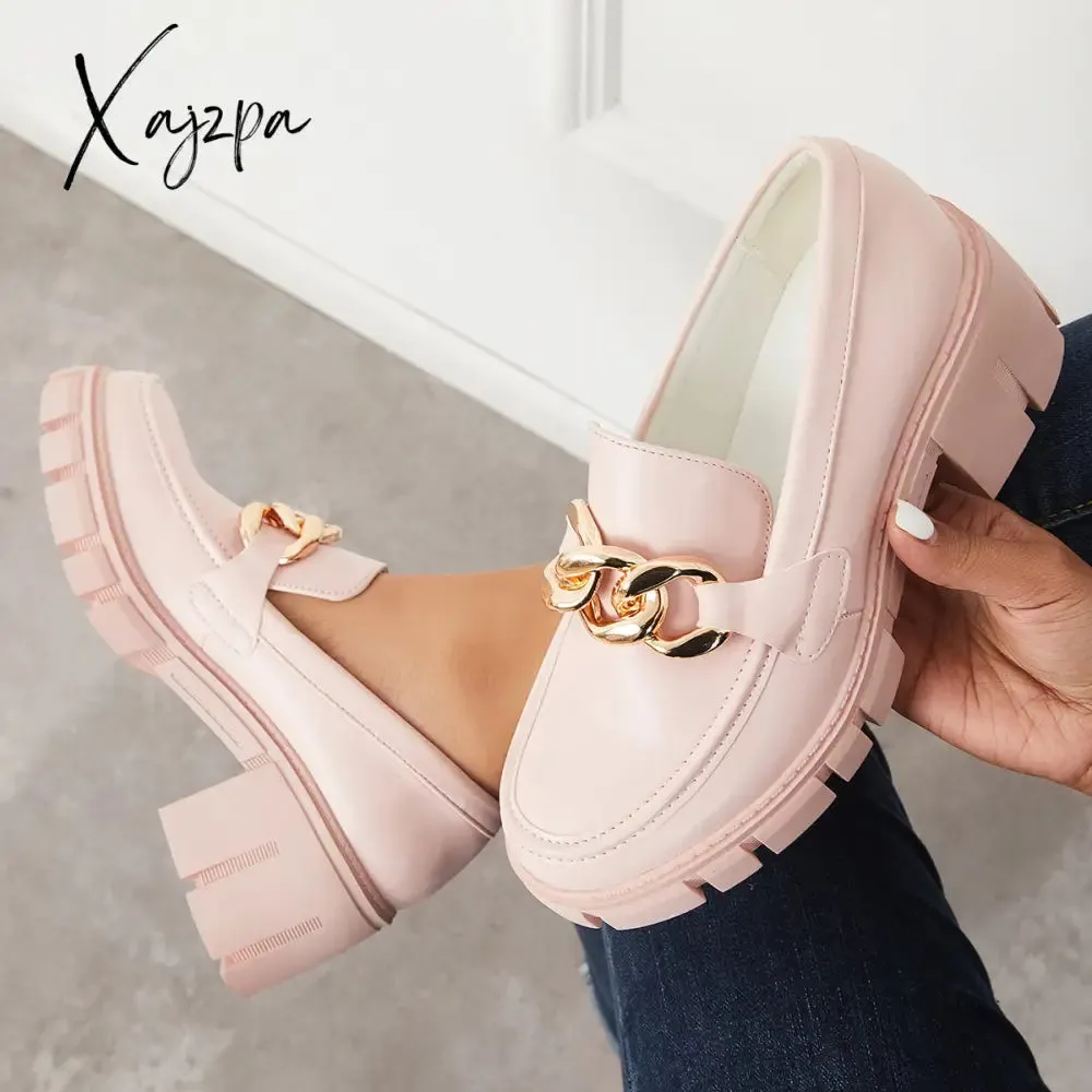 Xajzpa - Comfort Platform Chunky Heel Loafers Slip on Lug Sole Shoes