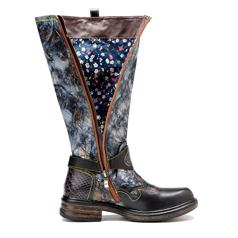 Zalor Bronzed Metal Reflective Color Wrinkle Zipper High Boots