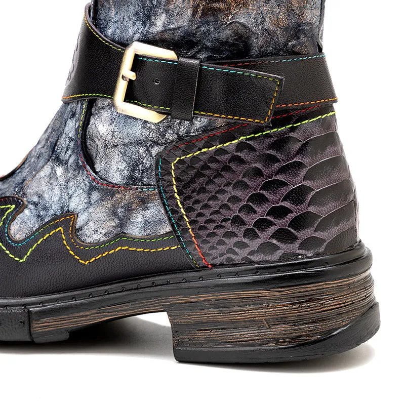 Zalor Bronzed Metal Reflective Color Wrinkle Zipper High Boots