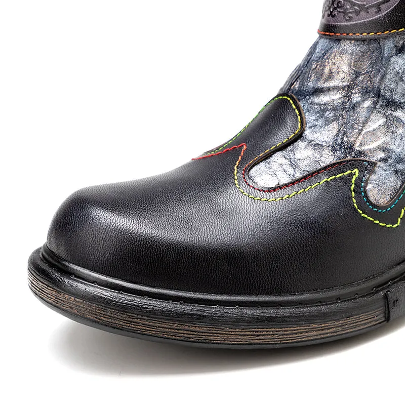 Zalor Bronzed Metal Reflective Color Wrinkle Zipper High Boots